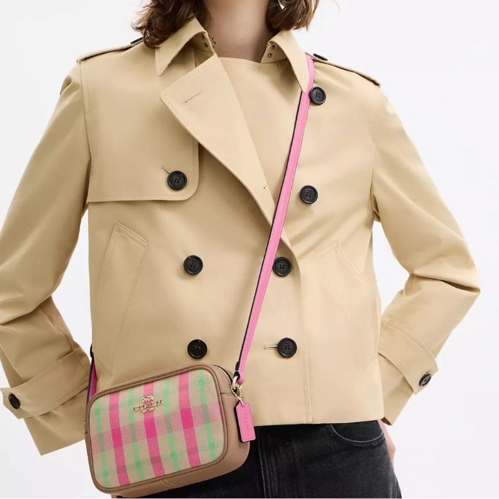 Coach camera bag Jamie Mini Pink plaid NWT